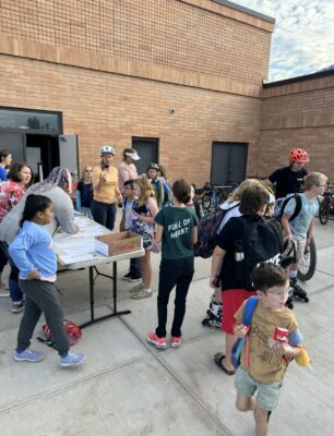 Students participating in bike walk and roll to school week